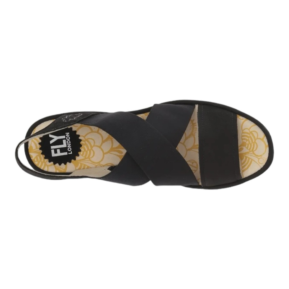 Fly London Black Wedge Sandals - Picture 7 of 9